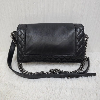 CHANEL Boy Chanel Black Leather Chain Shoulder Handbag [Pre-Owned]