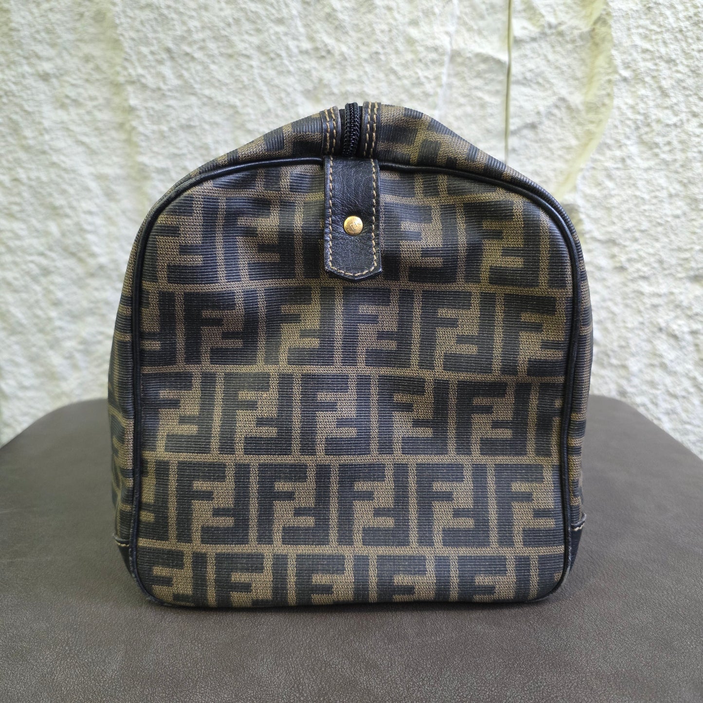 FENDI ズッカ柄 ボストンバッグ PVCレザー ブラック ブラウン【中古】 