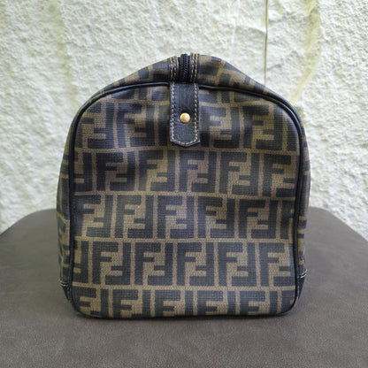 FENDI ズッカ柄 ボストンバッグ PVCレザー ブラック ブラウン【中古】 