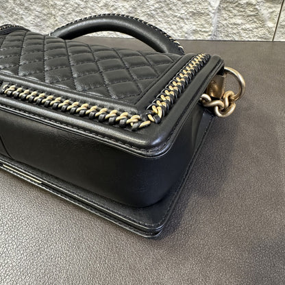 CHANEL Boy Chanel 25 Handbag Lambskin Black [Pre-Owned]