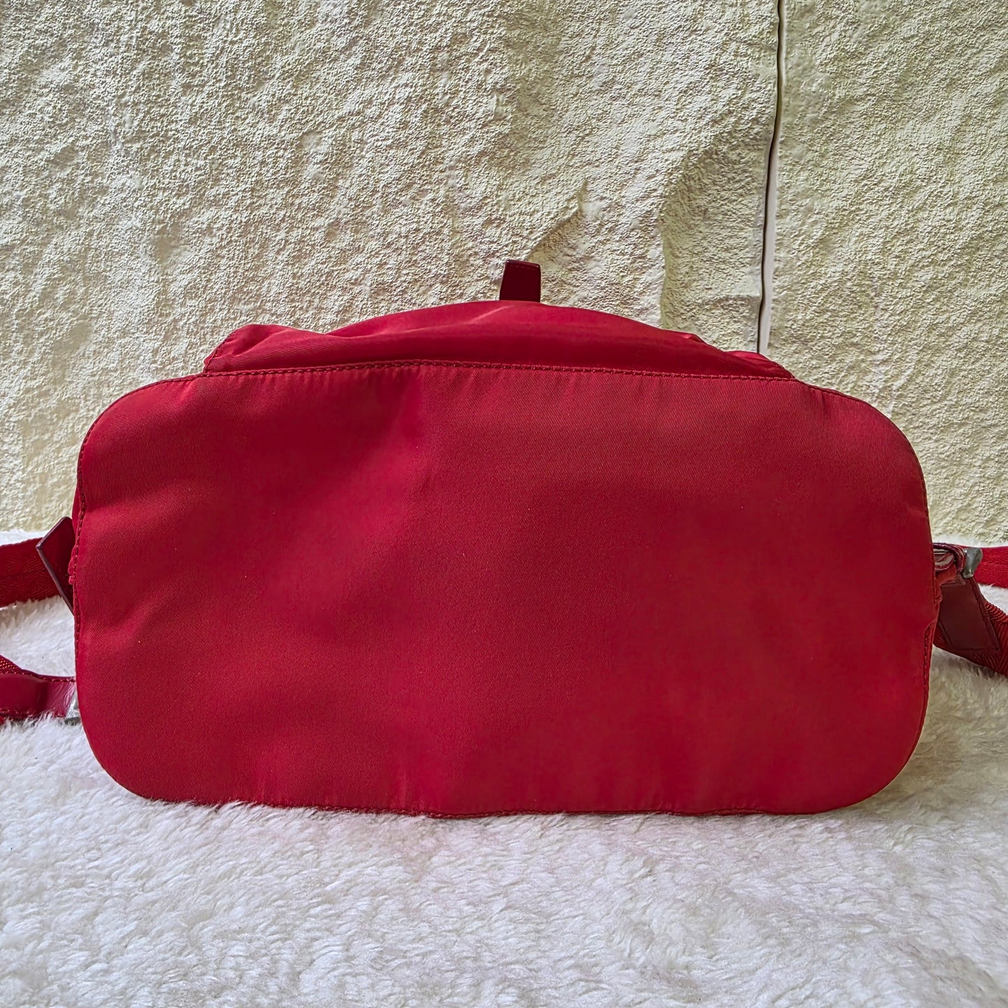 PRADA Tessuto Nylon Handbag Red with Silver Triangle Logo Plate [Pre-Owned]