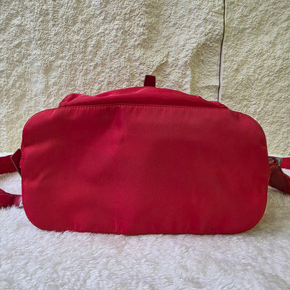 PRADA Tessuto Nylon Handbag Red with Silver Triangle Logo Plate [Pre-Owned]