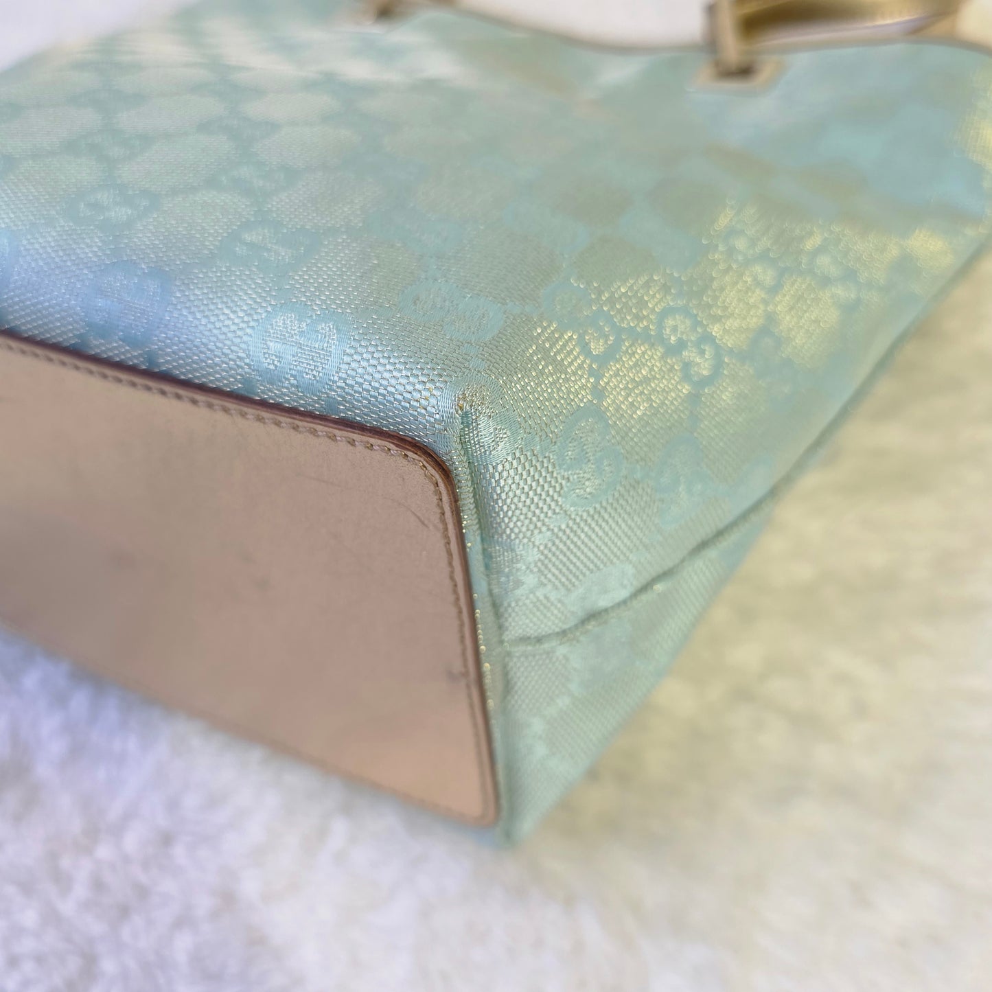 GUCCI グッチ トートバッグ GGキャンバス スカイブルー ライトブルー ホワイト レザー【中古】