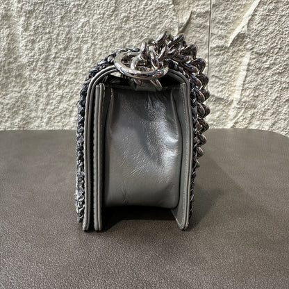 CHANEL Boy Chanel Matelassé Shoulder Bag Silver [Pre-Owned]