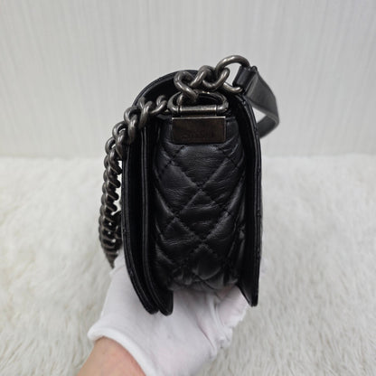 CHANEL Boy Chanel Black Leather Chain Shoulder Handbag [Pre-Owned]