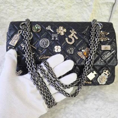 CHANEL 2.55 エンブロイダリー アイコン ダブルフラップ マトラッセ チェーンショルダーバッグ【中古】