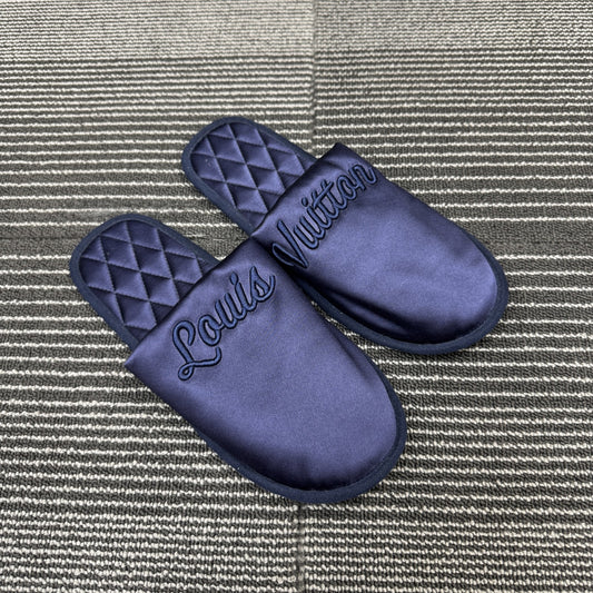 LOUIS VUITTON LV Suite Line Satin Slippers Navy Size 36–37 [Pre-Owned]