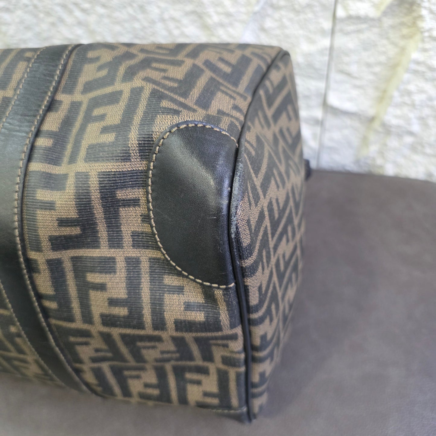 FENDI ズッカ柄 ボストンバッグ PVCレザー ブラック ブラウン【中古】 