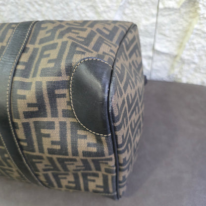 FENDI ズッカ柄 ボストンバッグ PVCレザー ブラック ブラウン【中古】 