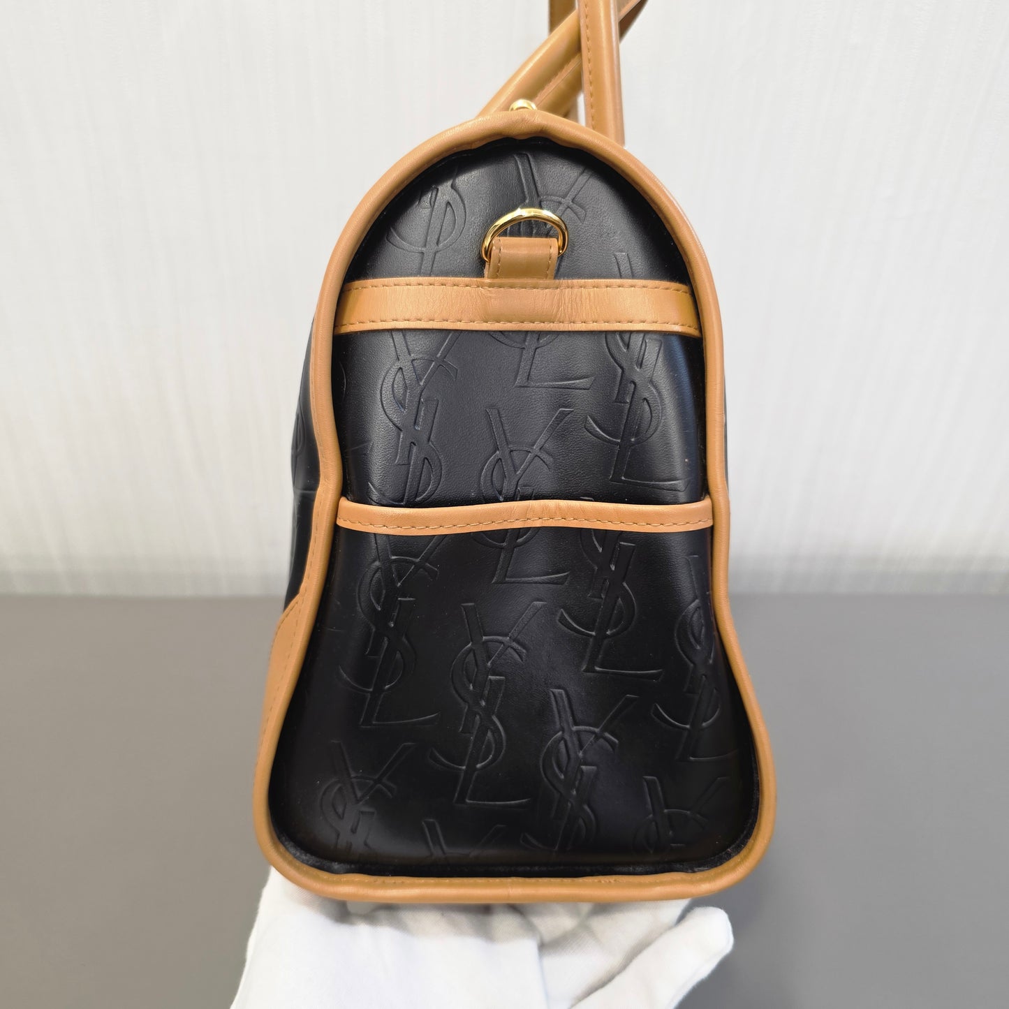 サンローラン ボストンバッグ レザー ブラック×ブラウン【中古】 
