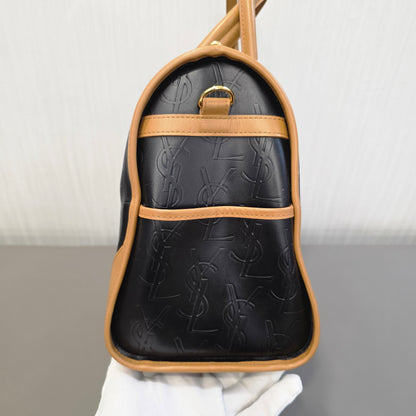 サンローラン ボストンバッグ レザー ブラック×ブラウン【中古】 