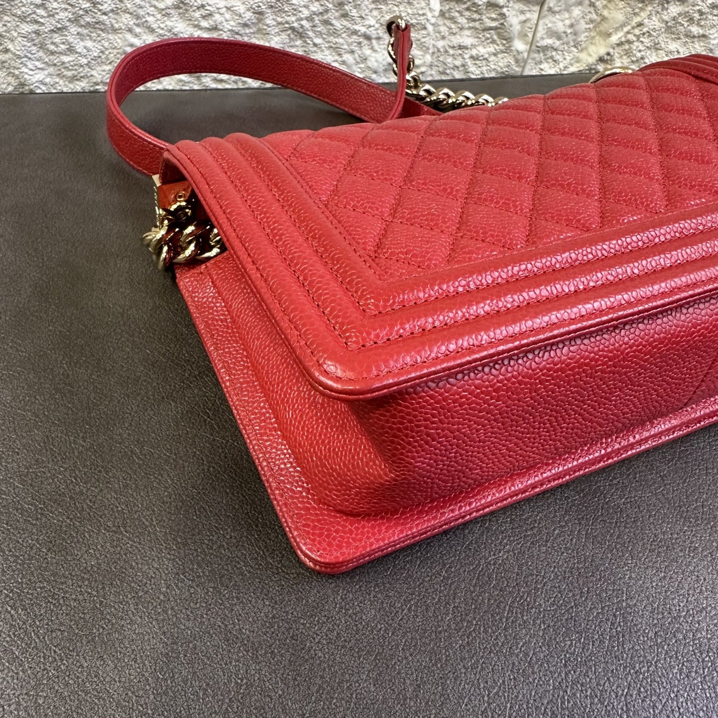 CHANEL Boy Chanel Chain Shoulder Bag Red [Pre-Owned]