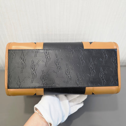 サンローラン ボストンバッグ レザー ブラック×ブラウン【中古】 