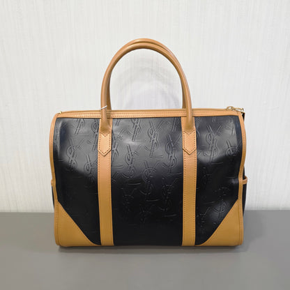 サンローラン ボストンバッグ レザー ブラック×ブラウン【中古】 