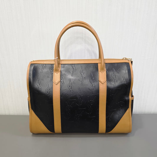 Saint Laurent Boston Bag Leather Black × Brown [Pre-Owned]