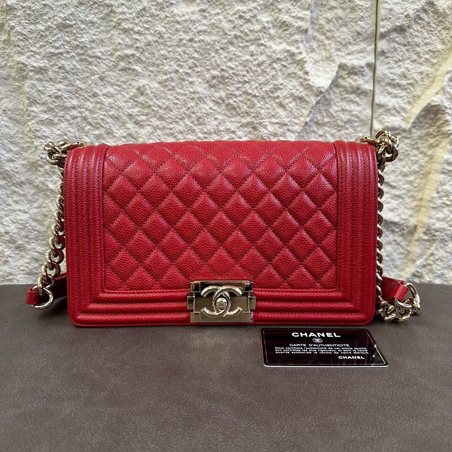 CHANEL Boy Chanel Chain Shoulder Bag Red [Pre-Owned]