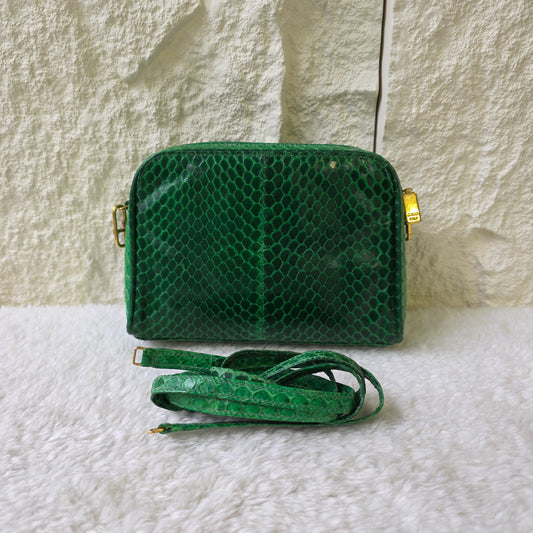 Gucci Old Gucci Python Shoulder Bag Green Suede GP Box [Pre-Owned]