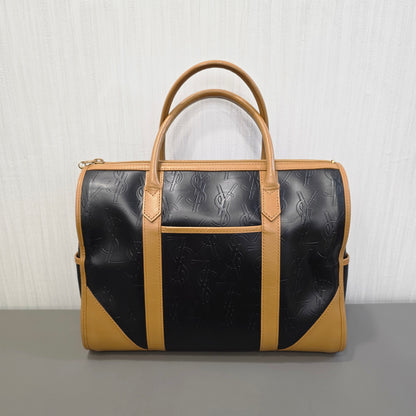 サンローラン ボストンバッグ レザー ブラック×ブラウン【中古】 