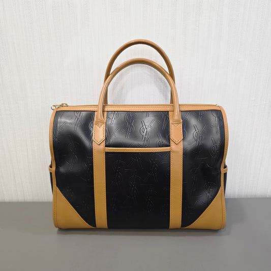 Saint Laurent Boston Bag Leather Black × Brown [Pre-Owned]