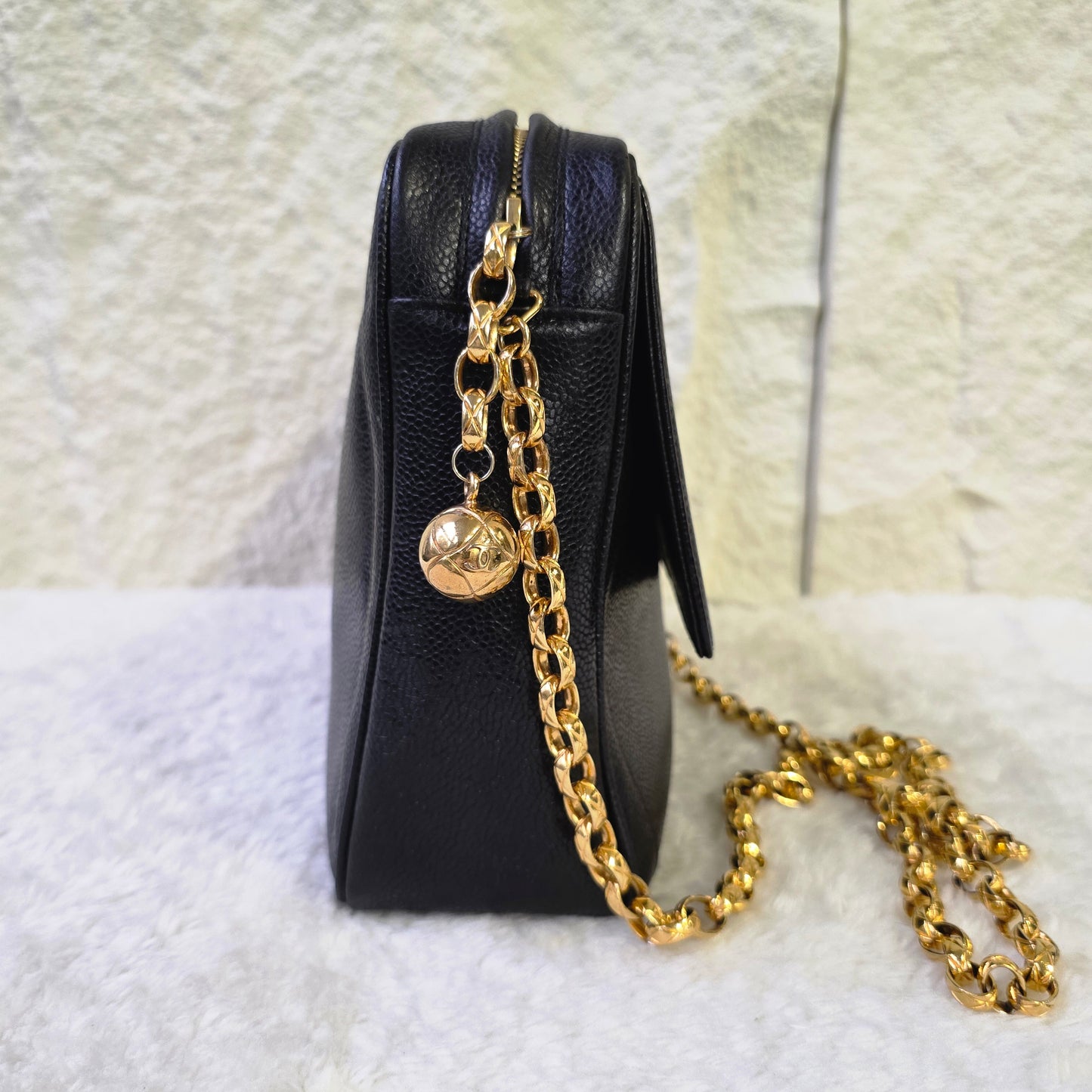 Chanel Coco Mark Caviar Leather Chain Shoulder Bag with Jeweled Chain[Pre-Owned]