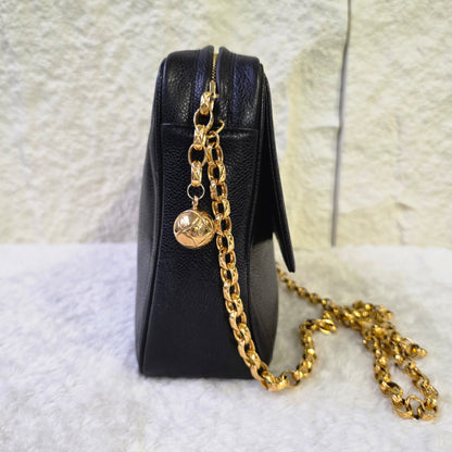 Chanel Coco Mark Caviar Leather Chain Shoulder Bag with Jeweled Chain[Pre-Owned]
