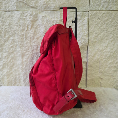 PRADA Tessuto Nylon Handbag Red with Silver Triangle Logo Plate [Pre-Owned]