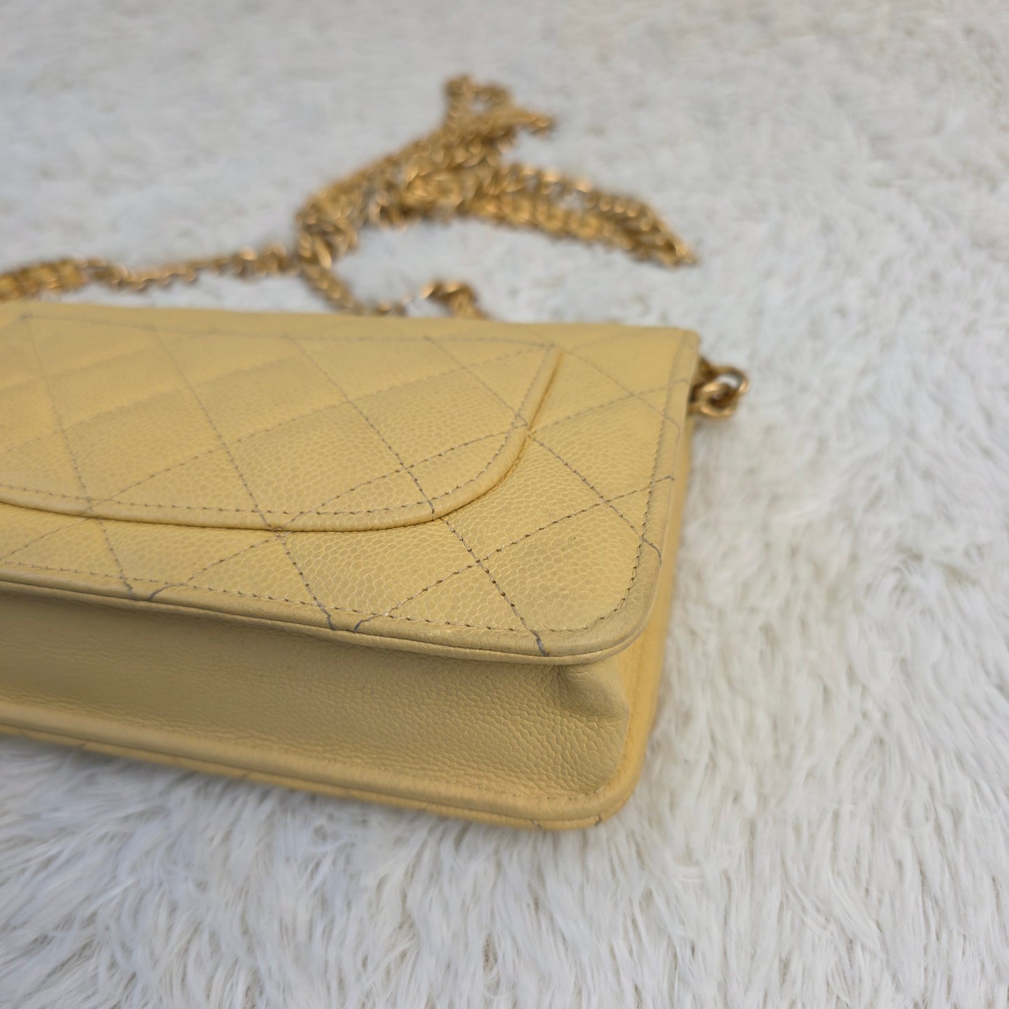 CHANEL Matelassé Coco Mark Caviar Skin Chain Wallet [Pre-Owned]