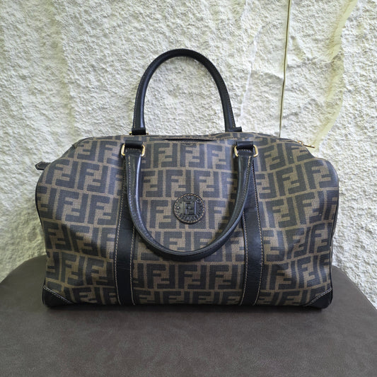 FENDI Zucca Boston Bag PVC Leather Black Brown [Pre-Owned]