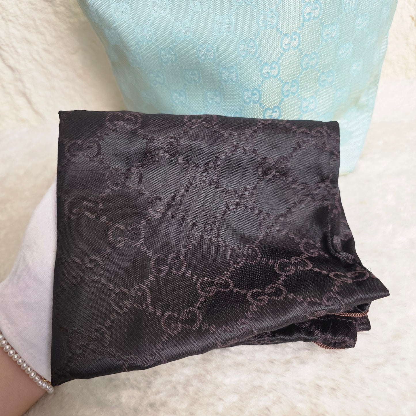GUCCI グッチ トートバッグ GGキャンバス スカイブルー ライトブルー ホワイト レザー【中古】