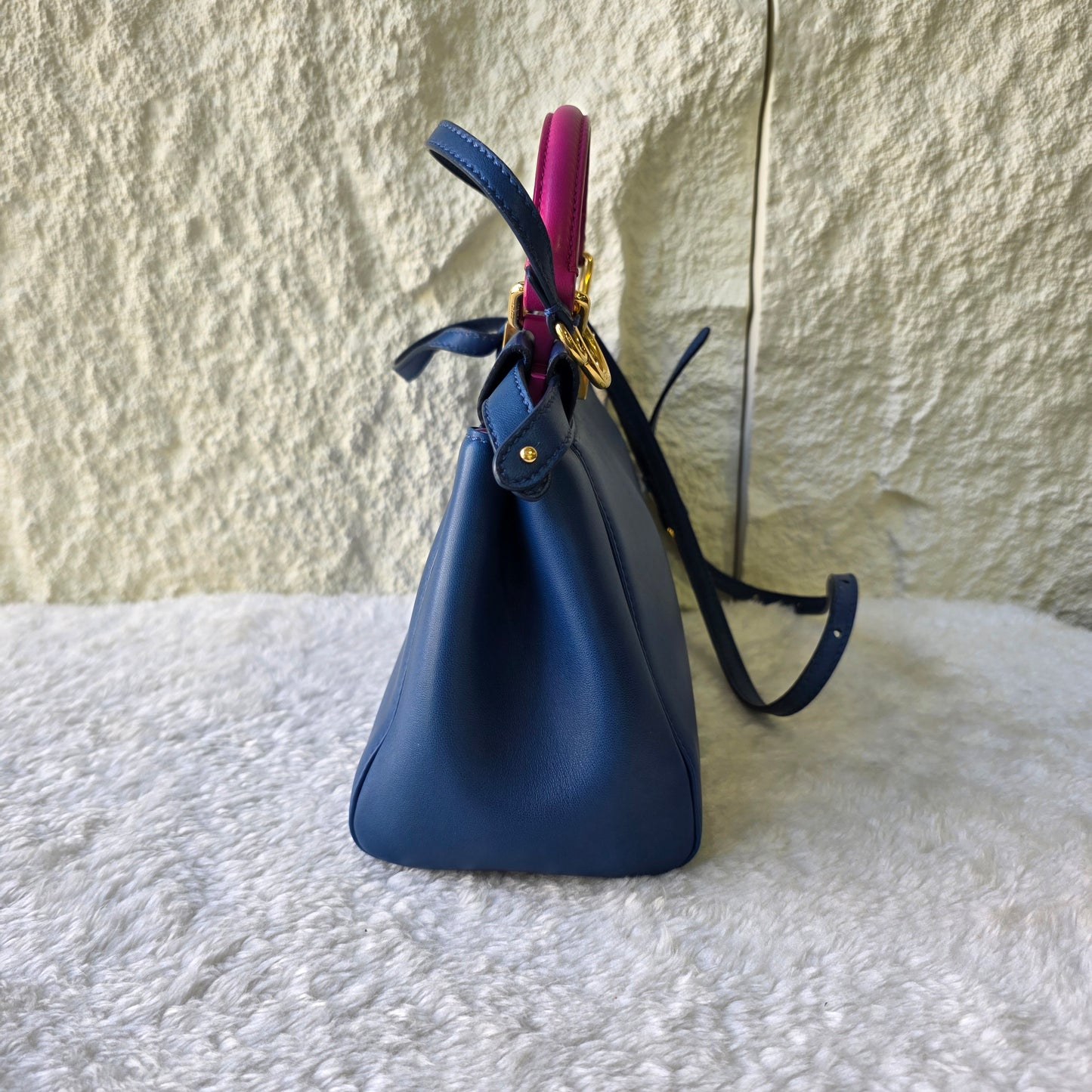 Fendi Mini Peekaboo Handbag in Blue and Pink with Gold Hardware[Pre-Owned]