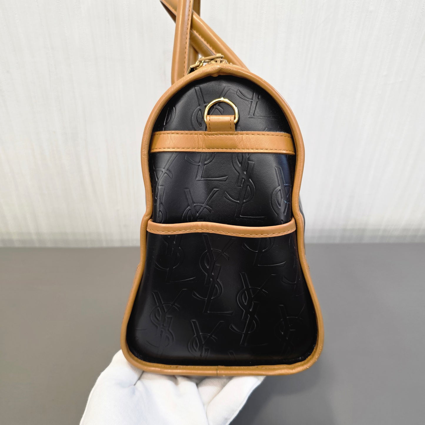 サンローラン ボストンバッグ レザー ブラック×ブラウン【中古】 