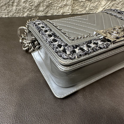 CHANEL Boy Chanel Matelassé Shoulder Bag Silver [Pre-Owned]
