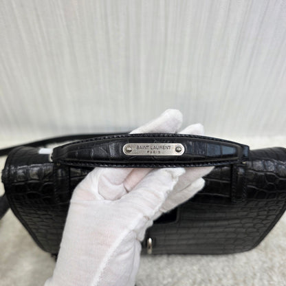 Yves Saint Laurent Black Croc Effect Leather Medium Charlotte Messenger Bag [Pre-Owned]