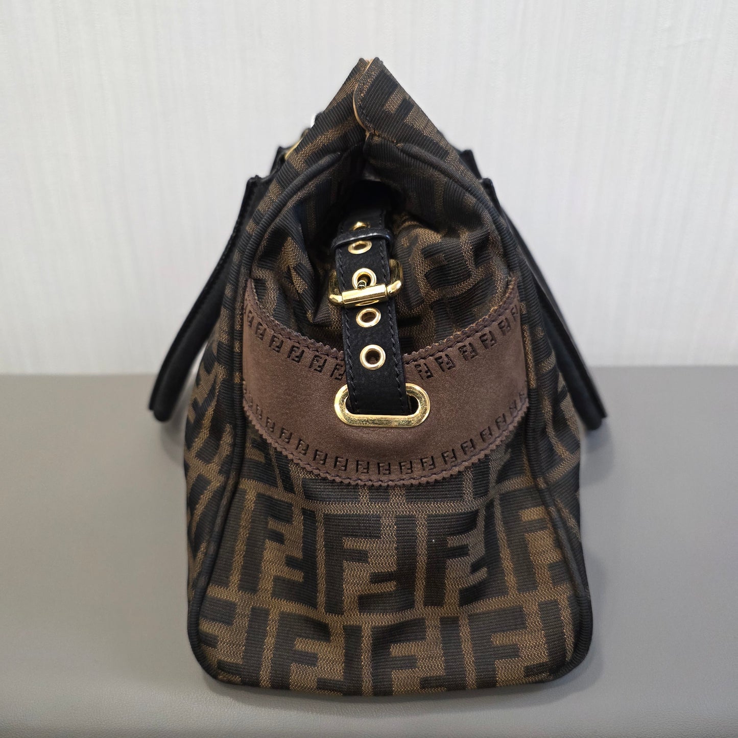 フェンディ ズッキーノ トートバッグ キャンバス×レザー ブラウン【中古】 