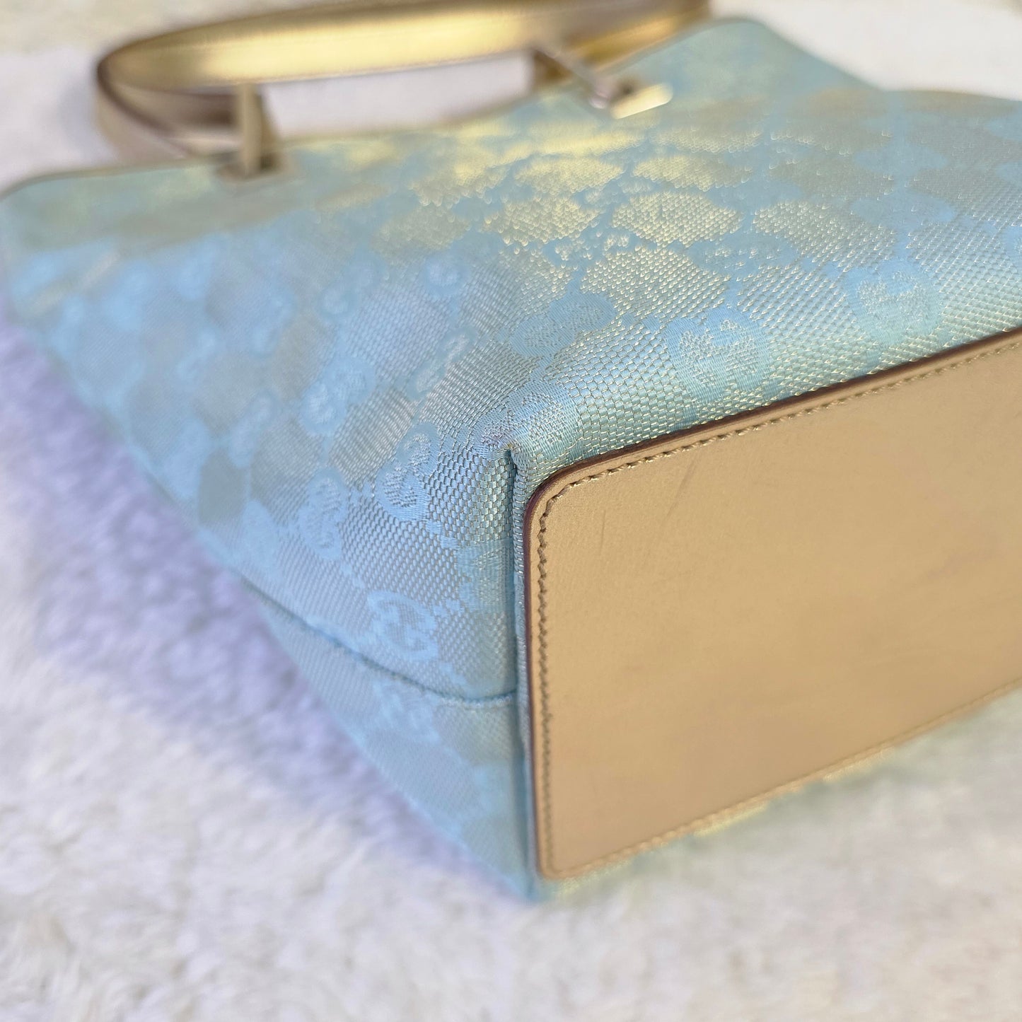 GUCCI グッチ トートバッグ GGキャンバス スカイブルー ライトブルー ホワイト レザー【中古】
