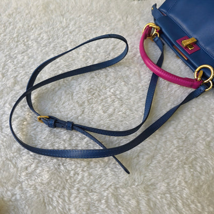 Fendi Mini Peekaboo Handbag in Blue and Pink with Gold Hardware[Pre-Owned]