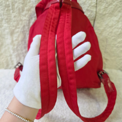 PRADA Tessuto Nylon Handbag Red with Silver Triangle Logo Plate [Pre-Owned]