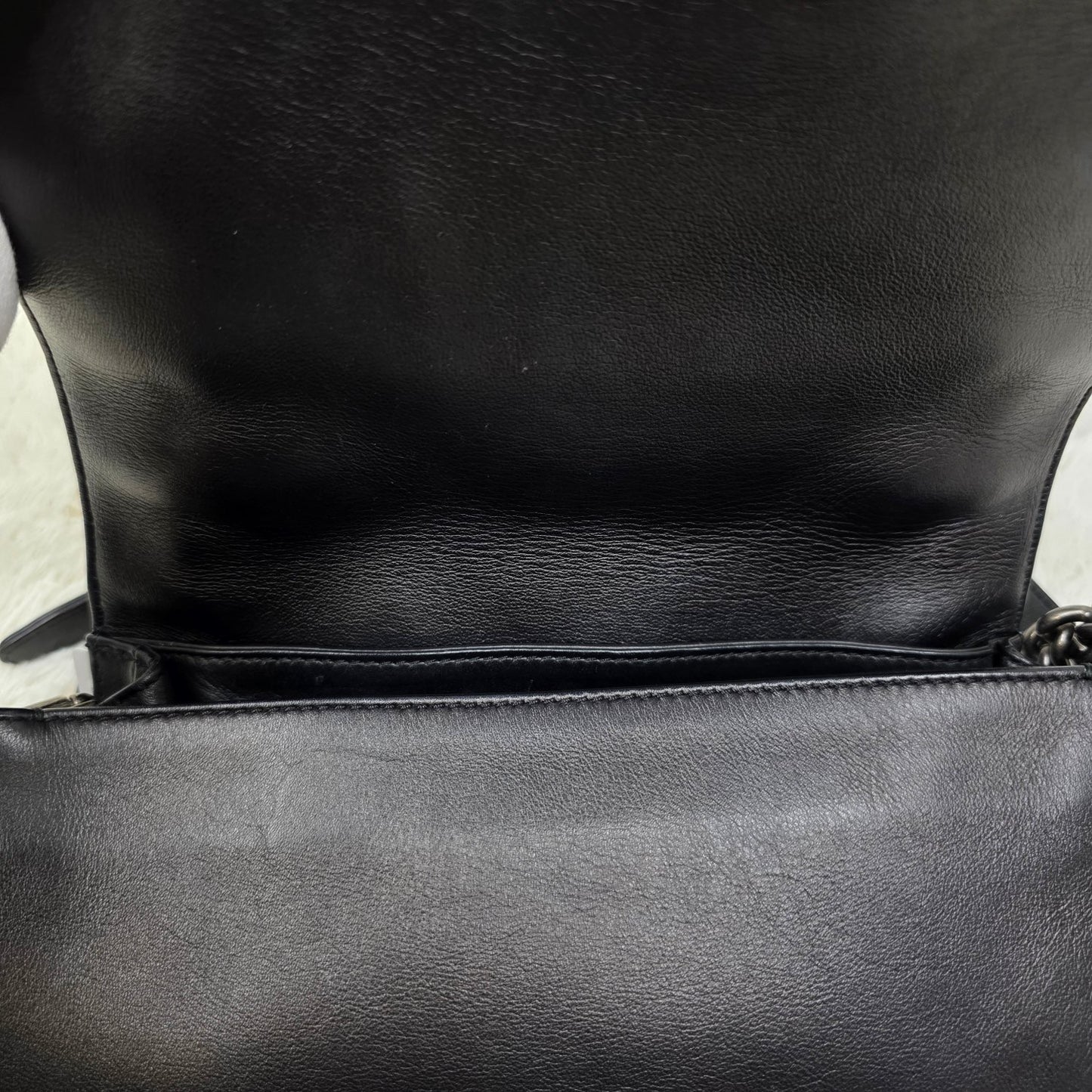 CHANEL Boy Chanel Black Leather Chain Shoulder Handbag [Pre-Owned]