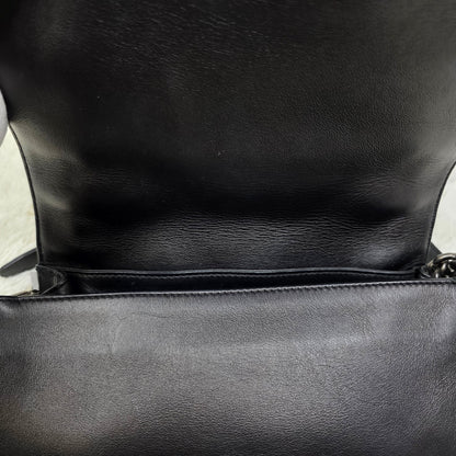 CHANEL Boy Chanel Black Leather Chain Shoulder Handbag [Pre-Owned]