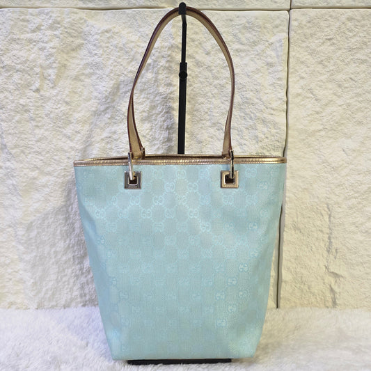 GUCCI Gucci Tote Bag GG Canvas Sky Blue Light Blue White Leather[Pre-Owned]