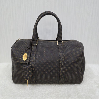 FENDI Selleria Leather Boston Handbag in Dark Brown [Pre-Owned]