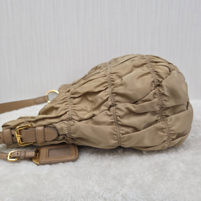 PRADA Gathered 2-Way Leather Handbag [Pre-Owned]
