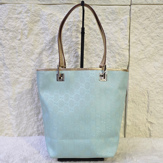 GUCCI Gucci Tote Bag GG Canvas Sky Blue Light Blue White Leather[Pre-Owned]