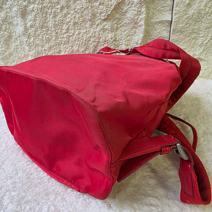 PRADA Tessuto Nylon Handbag Red with Silver Triangle Logo Plate [Pre-Owned]