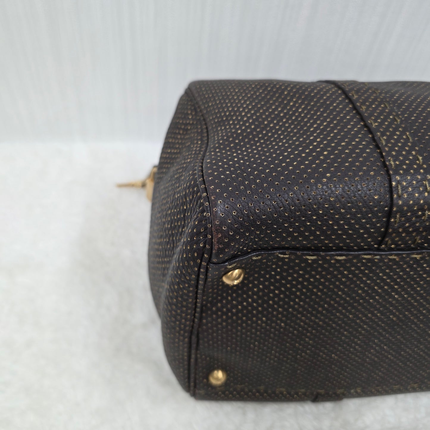 FENDI Selleria Leather Boston Handbag in Dark Brown [Pre-Owned]