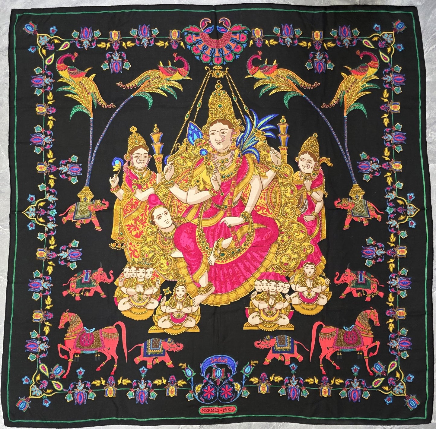エルメス カレ140 “インド” ショール – カシミア＆シルク – ブラック [中古] 