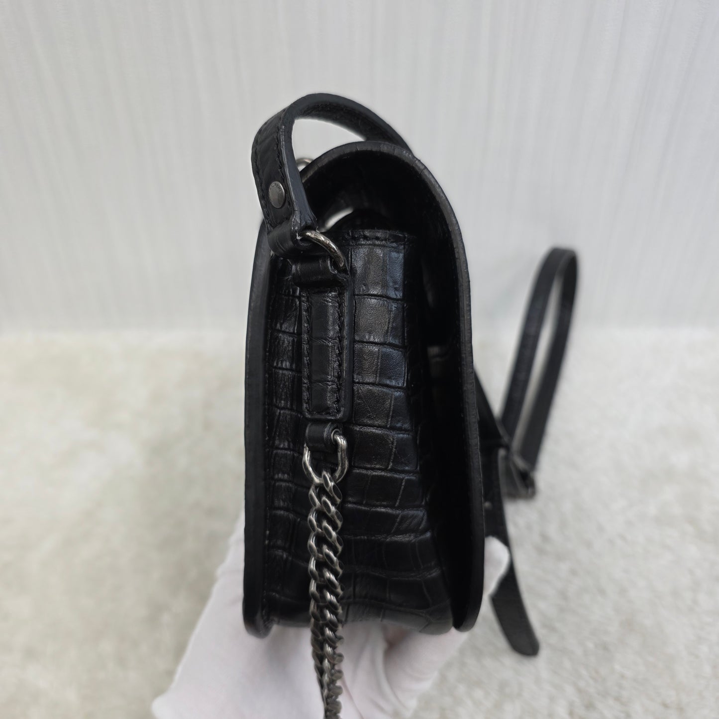 Yves Saint Laurent Black Croc Effect Leather Medium Charlotte Messenger Bag [Pre-Owned]