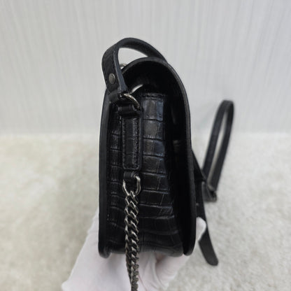 Yves Saint Laurent Black Croc Effect Leather Medium Charlotte Messenger Bag [Pre-Owned]