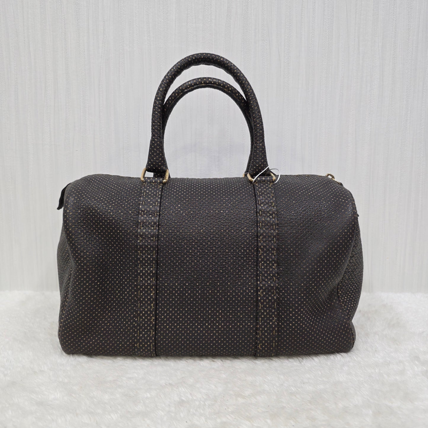 FENDI Selleria Leather Boston Handbag in Dark Brown [Pre-Owned]