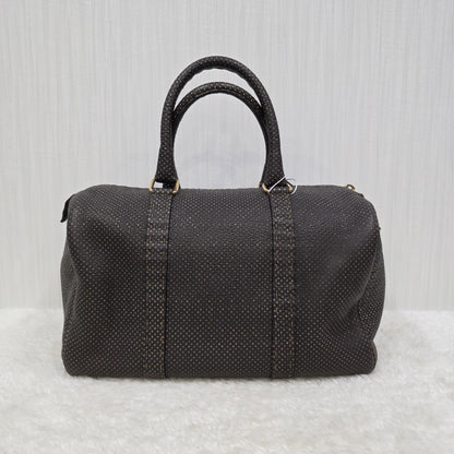 FENDI Selleria Leather Boston Handbag in Dark Brown [Pre-Owned]